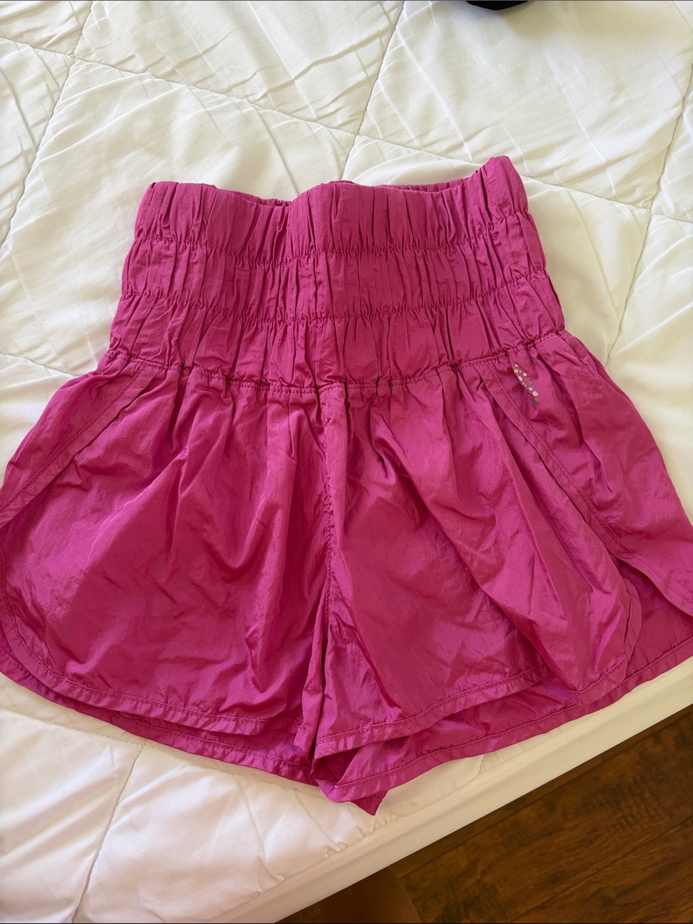 FP Movement by Free People High-Waist Smocked Hot Pink Shorts